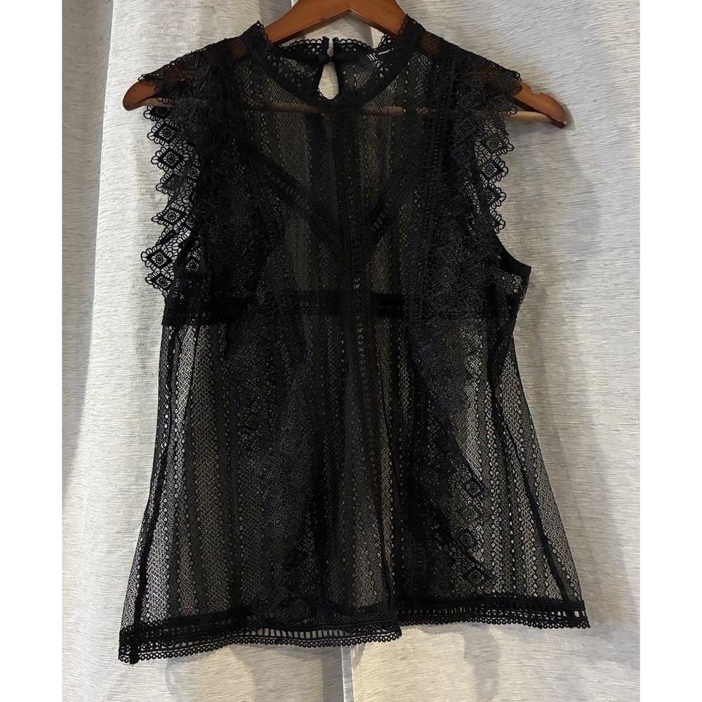 INC International Concepts Black Lace Sleeveless Tank Top Medium Y2K Grunge Goth
